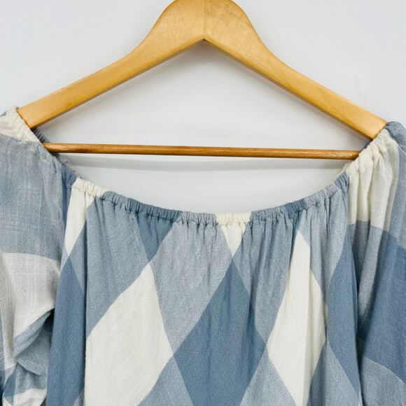 Tularosa Alexa Plaid Off the Shoulder Viscose Top in Cottage Blue, Size Small - Picture 6 of 10